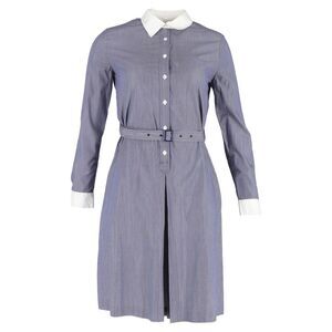 Vanessa Seward Stripe Belted Shirt Dress in Blue Cotton